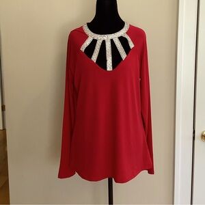 Boston Proper Embellished Trim Strappy Knit Top Jester RED size Large